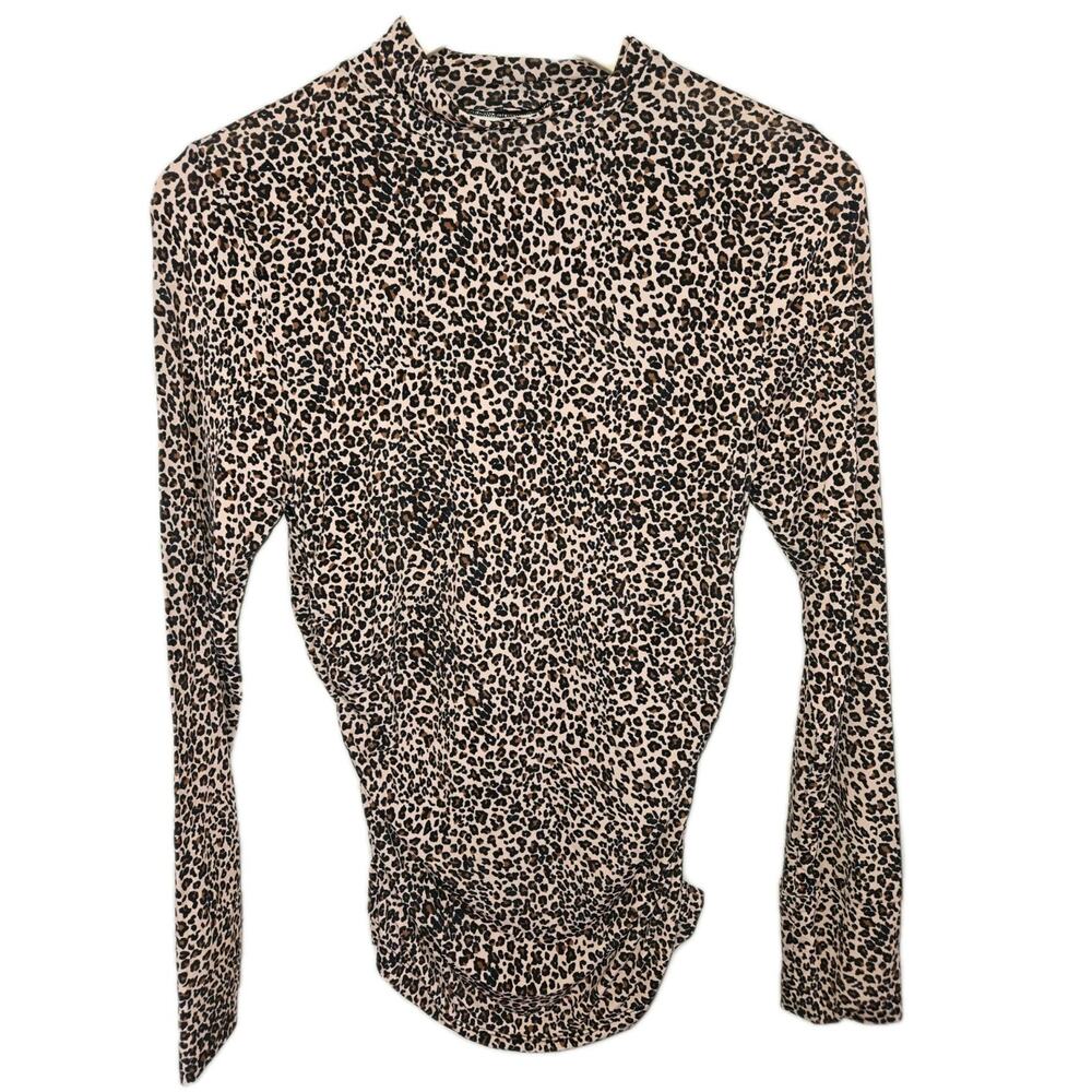 FARM Rio Animal Print Second Skin Mock Neck Top Medium Long Sleeve